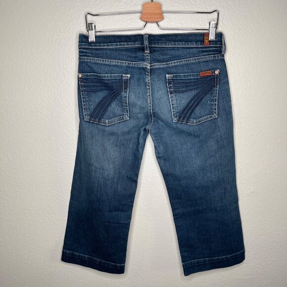 7 For All Mankind Dojo Crop Mid Rise Blue Denim  Jeans Size 29 - Picture 2 of 9